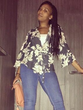 Charlotte Russe Floral Wrap Top with Cream Blooms